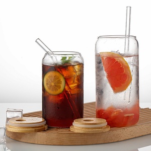 Vente en gros de verres en verre borosilicate résistant à la chaleur et au froid bocaux Mason en forme de canette avec couvercles en bambou et pailles pour cocktails de bière - Product Image 2