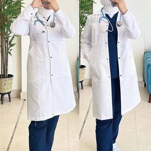 Bata de laboratorio de algodón polivinílico de alta calidad para hombres y mujeres, lona blanca con cierre a presión para médicos, uniformes de Enfermería de hospital para niños - Product Image 1