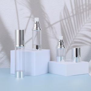 Botella <span class=keywords><strong>de</strong></span> plástico PET para cosméticos, bomba azul sin aire, 15ml-50ml, capacidad para loción, cuidado facial, suero, Perfume, serigrafía - Product Image 3