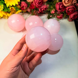 ลูกบอลคริสตัลธรรมชาติขัดเงาสีชมพู อะราโกไนต์ทรงกลม แคลไซต์สีชมพูทรงกลม สำหรับตกแต่งบ้าน ของขวัญวันอีสเตอร์ ขายส่ง - Product Image 4