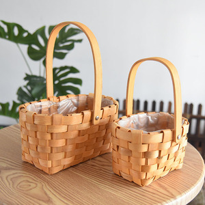 Wooden hand-held flower <b>basket</b>, pastoral flower arrangement <b>basket</b>, straw and rattan woven decoration, <b>bamboo</b> woven ornament, - Product Image 2
