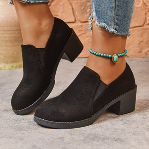 Zapatos de Tacón Medio Elásticos de Estilo Británico para Mujer, Talla Grande, Otoño, Nuevo Estilo, Tacón Grueso, Gamuza, Punta Profunda, Talla 43 - Product Image 1