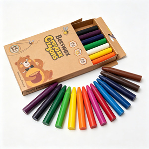 สีเทียนขี้ผึ้งปลอดสารพิษสำหรับเด็ก พิมพ์โลโก้ได้ตามสั่ง ขายส่ง แพ็ค 12 แท่ง รูปทรง 3 มิติ ขนาด 10 ซม. กล่องพิมพ์ลายดิจิตอล ใช้ในบ้านและโรงเรียน - Product Image 1