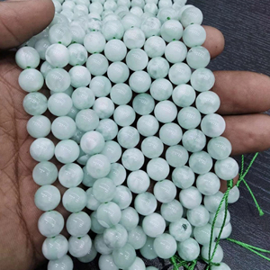 Cuentas Redondas Lisas de Angelita Verde Natural AAA, Ágata Mirani de Rajasthan, Tema Amor - Product Image 1
