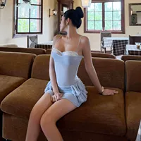 Robe moulante en dentelle à coupe ajustée pour femme, style été, disponible en bleu, vente en gros avec faible MOQ