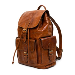 Sac à dos antivol en cuir marocain fait main, tanné végétal, pleine fleur, couleur cognac, 3 poches, pour voyage, avec bandoulière arquée - Product Image 3