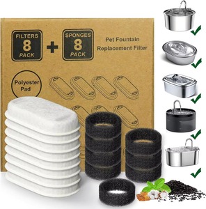 Lot de 16 filtres de remplacement pour fontaine à eau pour chat, en coton éponge à <span class=keywords><strong>charbon</strong></span> <span class=keywords><strong>actif</strong></span> haute densité 8+8, accessoires pour fontaine à eau pour animaux de compagnie - Product Image 1