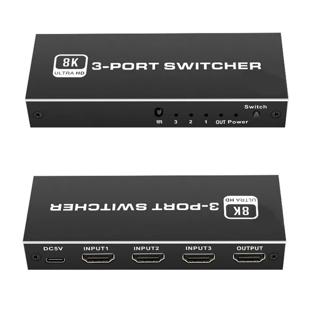 Wholesale OEM ODM Metal HDMI2.1 Switch 3 in 1 Out3 in 1 Out 8K 60Hz 4 Ports HDMI Switcher Selector for DVD HDTV Xbox PS3 PS4