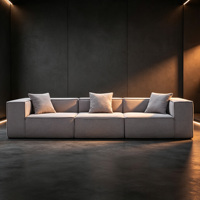 Modulares Graues Leinen-Blocksofa, Rahmenloses Frei Kombinierbares Bodensofa, 220/260/300cm Würfel-Freizeitsofa für Wohnzimmer und Apartment