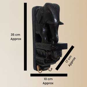 Porte-clés en bois avec motif d'éléphant noir, 2 crochets, artisanat en bois de mangue, organisateur mural pour la décoration de la maison et du bureau - Product Image 6