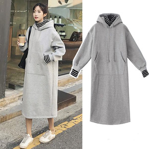 Autunno/inverno peluche spessa felpa gonna abito lungo sopra il ginocchio da donna primavera e autunno abiti larghi con cappuccio <span class=keywords><strong>taglie</strong></span> <span class=keywords><strong>forti</strong></span> - Product Image 1