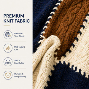 Pull en maille torsadée patchwork pour homme, color block, épais, tricot d'hiver, fabricant sur mesure - Product Image 5