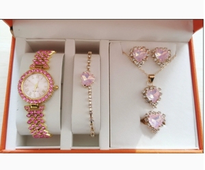 Ensemble de <span class=keywords><strong>bijoux</strong></span> tendance pour femmes avec collier en strass et montre à accents dorés, ensemble de montres à quartz avec pierres précieuses pour filles, pour femmes - Product Image 4