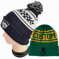 Bonnet d'hiver en tricot de créateur avec logo brodé, pompon personnalisé, casquette jacquard à revers, vente en gros, fabricant, unisexe
