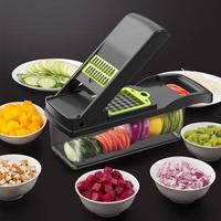 Keuken Roestvrijstalen Keukenmachine Snijmachine Chopper Handheld Fruit Groentesnijder Met Opslagcontainer