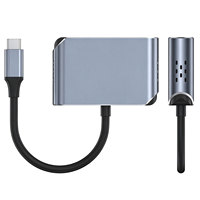 Adaptor Tipe C 5 in 1 4K VGA Konverter Video Ganda USB 3.0 100W PD Jack AUX 3.5mm untuk Monitor Proyektor