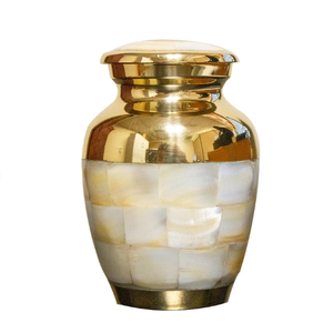 Urna de recuerdo de metal para cenizas de mascotas Madre de perla Acabado brillante Diseño único Urna de alta calidad para uso funerario - Product Image 1