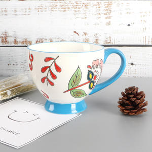 Hand Painted Ceramic <b>Mug</b> <b>Large</b> Capacity Floral Design Yellow Red Blue For Afternoon <b>Tea</b> Breakfast Use - Product Image 2