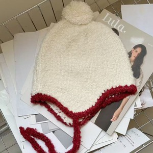 Bonnet tricoté pour femme style coréen, rouge bordeaux, chaud, couvre-oreilles, automne-hiver, anti-boulochage, Feifan - Product Image 3