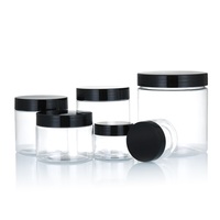Pot en Plastique PET Transparent Ambré Blanc pour Emballage Alimentaire et Cosmétique, Vente en Gros, 1oz 2oz 4oz 6oz 8oz, avec Couvercles Noirs Blancs Dorés Argentés