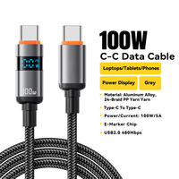 Câble de charge rapide USB Type-C PD 100W à haute vitesse avec logo personnalisé, affichage numérique LED 20V 5A, en alliage de zinc tressé et PVC