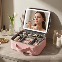Trousse de Maquillage Portable Grande Capacité avec Séparateurs Ajustables CF, Miroir LED Lumineux Intégré pour Maquilleurs Professionnels et Voyage