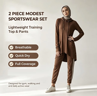 Ensemble de sport islamique pour femme, 2 pièces, haut à col montant et pantalon large, respirant, séchage rapide, tenue de sport modeste, personnalisable OEM