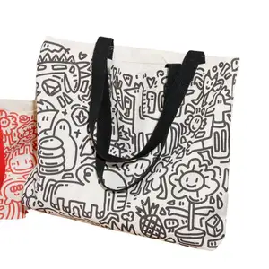 حقيبة يد جديدة من القماش بسعة كبيرة إصدار 2023 حقيبة يد للتسوق مع رسوم كرتونية للطلاب بتصميم جرافيتي أصلي