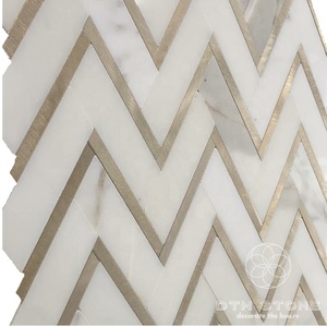 Bloc de pierres brillantes, mélange de marbre, en alliage d'aluminium or, <span class=keywords><strong>chevron</strong></span>, carreaux de mosaïque - Product Image 2