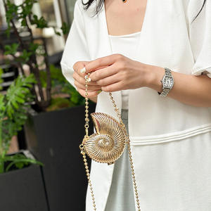Or argent fronde coquille sacs fête mariage escargots sacs à bandoulière pour femmes conque sac à main zine alliage petit mignon chaîne embrayages 2024 - Product Image 6