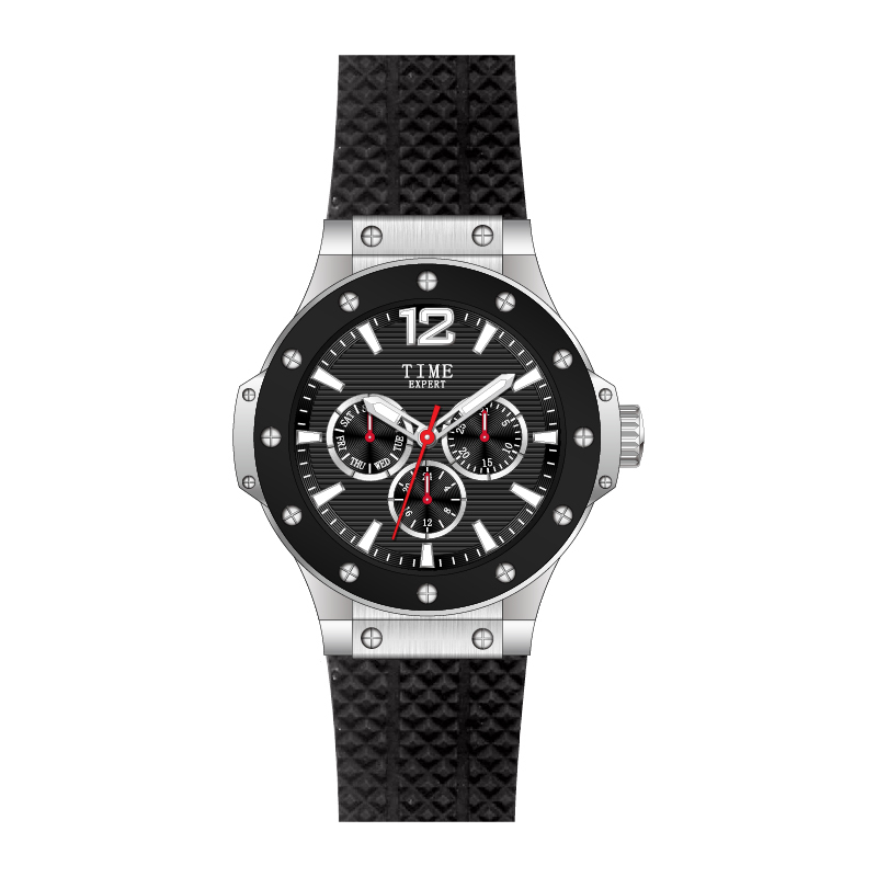 Men's Luxury Quartz Wrist Watch Custom Stainless Steel Quartz Chronograph Fashionable Silicone Band Glass Dial