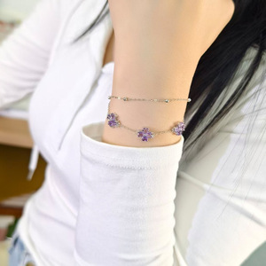 Bracelets à double chaîne en pierre naturelle 925, 4 mm, trèfle à quatre feuilles, en argent sterling 925, bijoux en forme de cœur, pour cadeau d'anniversaire - Product Image 4