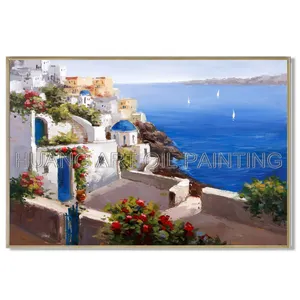 Artiste peint à la main de haute qualité grecque mer égée paysage peinture à l'huile pour décor de chambre santorin grèce paysage marin peinture à l'huile