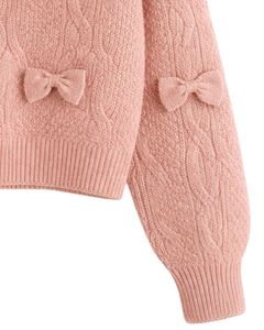 Maglione da Donna Personalizzato a Collo Tondo, Lavorazione a Trecce, Lunghezza Corta, Maniche Lunghe, Rosa Cipria, per Autunno e Inverno - Product Image 5