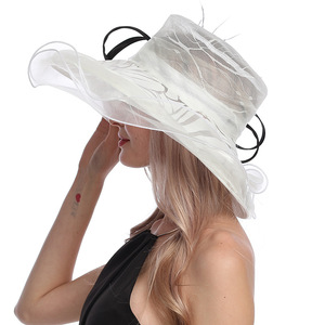 Robe de mariée blanche pour femmes, à large bord, kabukie, Derby, course, cheval, Organza, chapeau d'occasion, chapeaux d'église bon marché pour femmes - Product Image 4