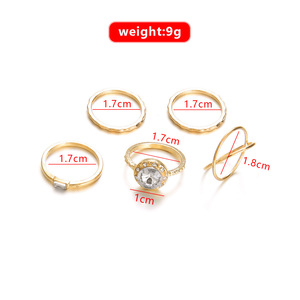 Juego de Anillos de Cristal Dorado de Lujo para Mujer, 5 Piezas, Joyería de Boda, Compromiso, Novia, Zirconia, Piedra Redonda - Product Image 3