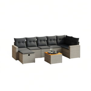 Ensemble de canapés de jardin gris 6 places en rotin, mobilier d'extérieur avec rangement, design contemporain - Product Image 1
