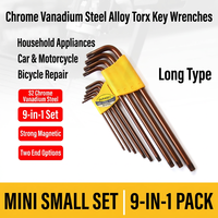 Kit de clés Torx à étoile métriques industrielles DS, version étendue, 9 pièces, en acier allié S2, T20 Hexalobular, 233 mm