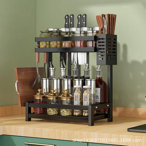 Estante de Almacenamiento para Cocina, Organizador de Condimentos para Encimera con Portacuchillos, Estante Multifuncional Tamaño L con Tapa Metálica - Product Image 4