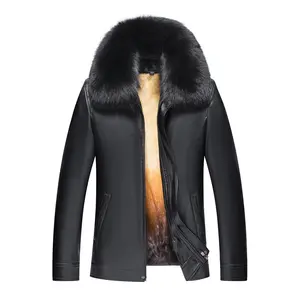 Fur collar Genuine leather jacket men middle-aged mink fur lining jacket shearling jacket