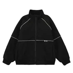 Fleece stand collar jacket can be customized logo men spring and autumn loose reflective strip zipper casual coat