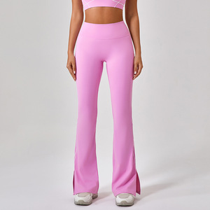 Pantalones de yoga acampanados de cintura alta para mujer, mallas de entrenamiento de levantamiento de botín con sensación <span class=keywords><strong>desnuda</strong></span> con abertura lateral, pantalones de baile y fitness al aire libre - Product Image 3