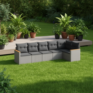 ชุดโซฟาหวายสีเทาสำหรับสวน พร้อมเบาะโฟมความหนาแน่นสูง ดีไซน์ร่วมสมัยสำหรับกลางแจ้ง เฟอร์นิเจอร์กันน้ำ - Product Image 2