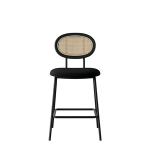 Tabouret de bar moderne en velours, structure en métal noir, rembourrage confortable, mobilier commercial - Product Image 1