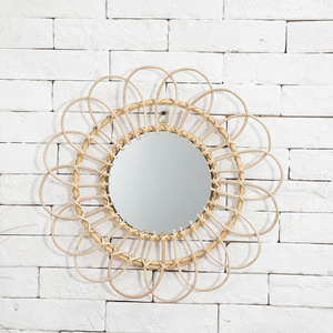 Specchio da Parete per Soggiorno, Cornice Rotonda <span class=keywords><strong>in</strong></span> Rattan Intrecciato a Forma di Girasole, Decorazione da Parete, Stile Vintage Francese Boho - Product Image 3