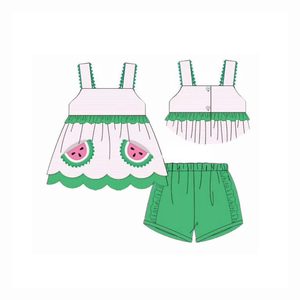 Robe d'été pour bébé fille GSD3614, imprimé baseball rouge, longueur genou, rayée, manches à volants, vente en gros - Product Image 3