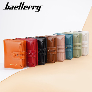Baellerry Women's Short Wallet Oil Waxed Leather Multi Card Slot Buckle Coin <b>Purse</b> With Zipper Black - Product Image 4