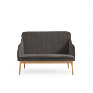 Sofá de Dos Plazas de Terciopelo Gris Oscuro con Patas de Madera, Muebles de Sala de Estar Modernos de Mediados de Siglo - Product Image 1