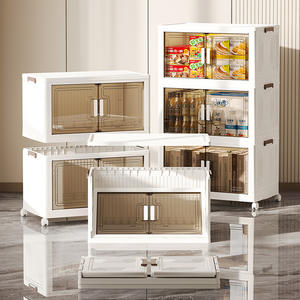 Meuble de rangement moderne pour salon, facile à installer, réglable, en plastique transparent, pliable, avec porte en verre, 5 étagères, blanc - Product Image 1