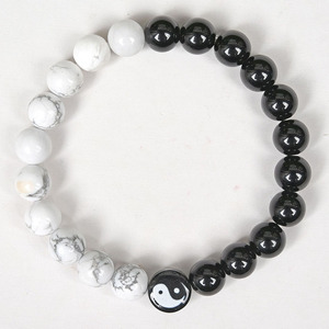 Cheap Natural Black Onyx and Howlite With Tai Chi <strong>Yin</strong> <strong>Yang</strong> Resin Bead Stretch <strong>Bracelets</strong> <strong>Bracelet</strong> for Woman Man Couple Jewelry